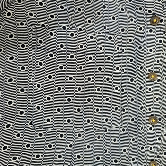 Women's Sz 4 Anthropologie  Maeve Navy Blue Polka Dot  Stripe Button Down Blouse - Picture 7 of 9